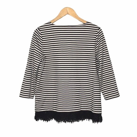 Karl Lagerfeld Shirt Women Small Nautical Buttons Black White Striped Lace Trim - Picture 3 of 14